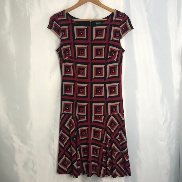 Gabby Skye Short Sleeve Geometry Lined Dress    Size 4 - Picture 1 of 16